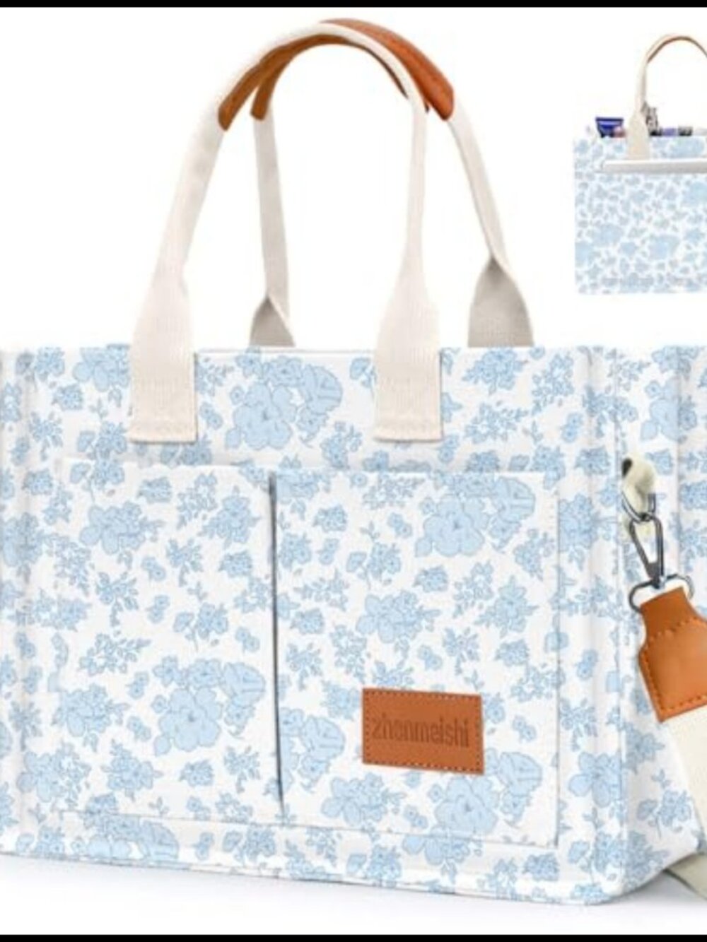 Canvas Tote Bag with Pockets Crossbody Shoulder Handbag